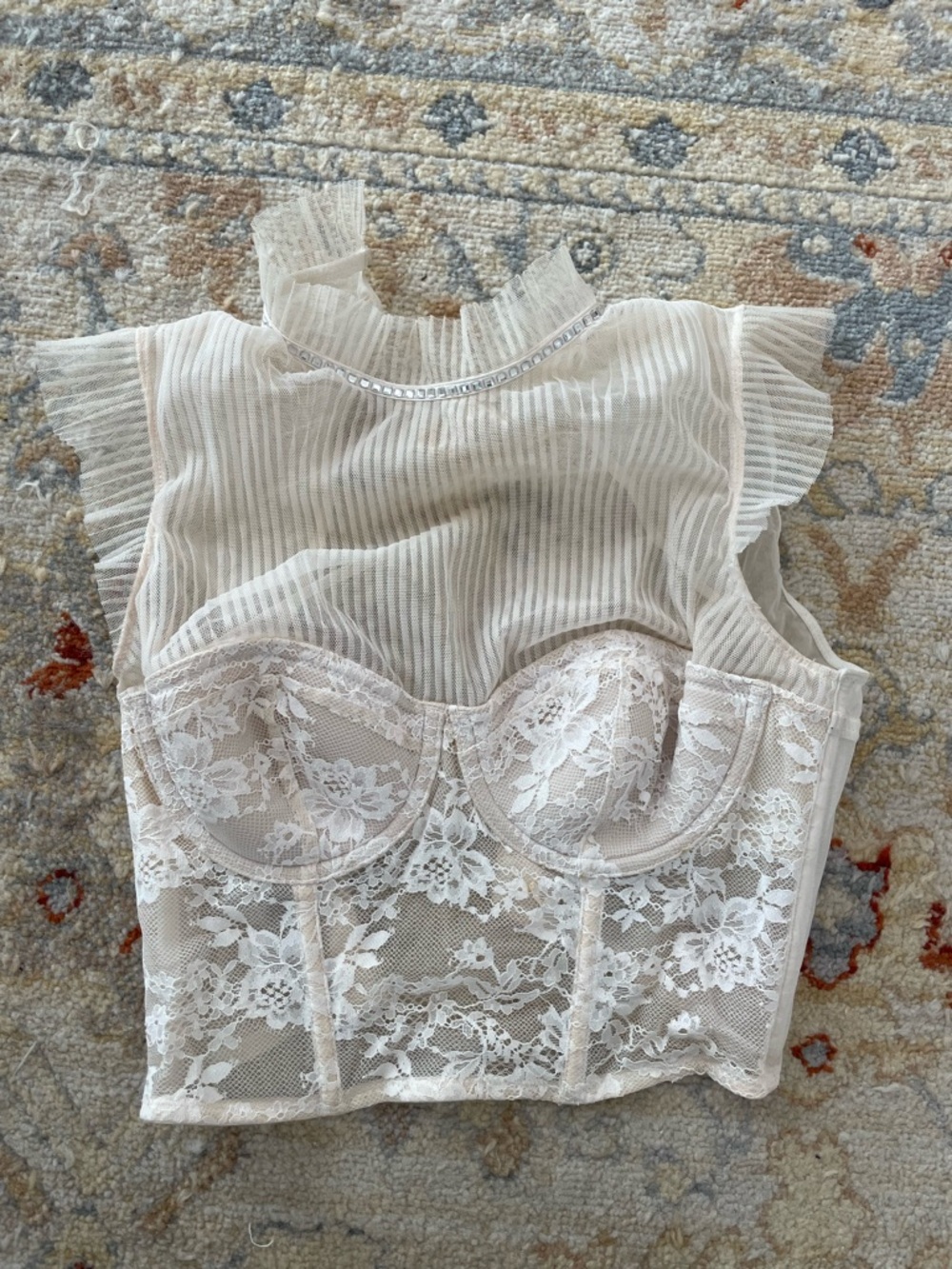 Victoria's Secret Ivory Lace Mesh Crop Top